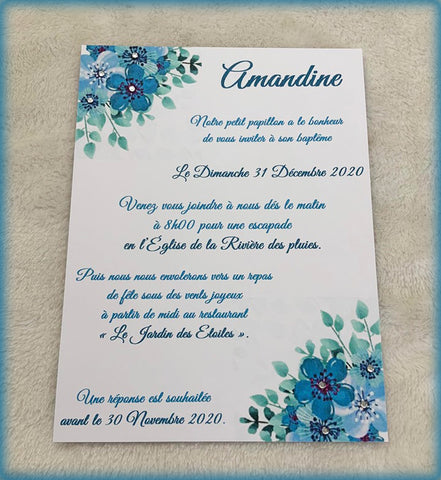 Invitation fleurie bleue