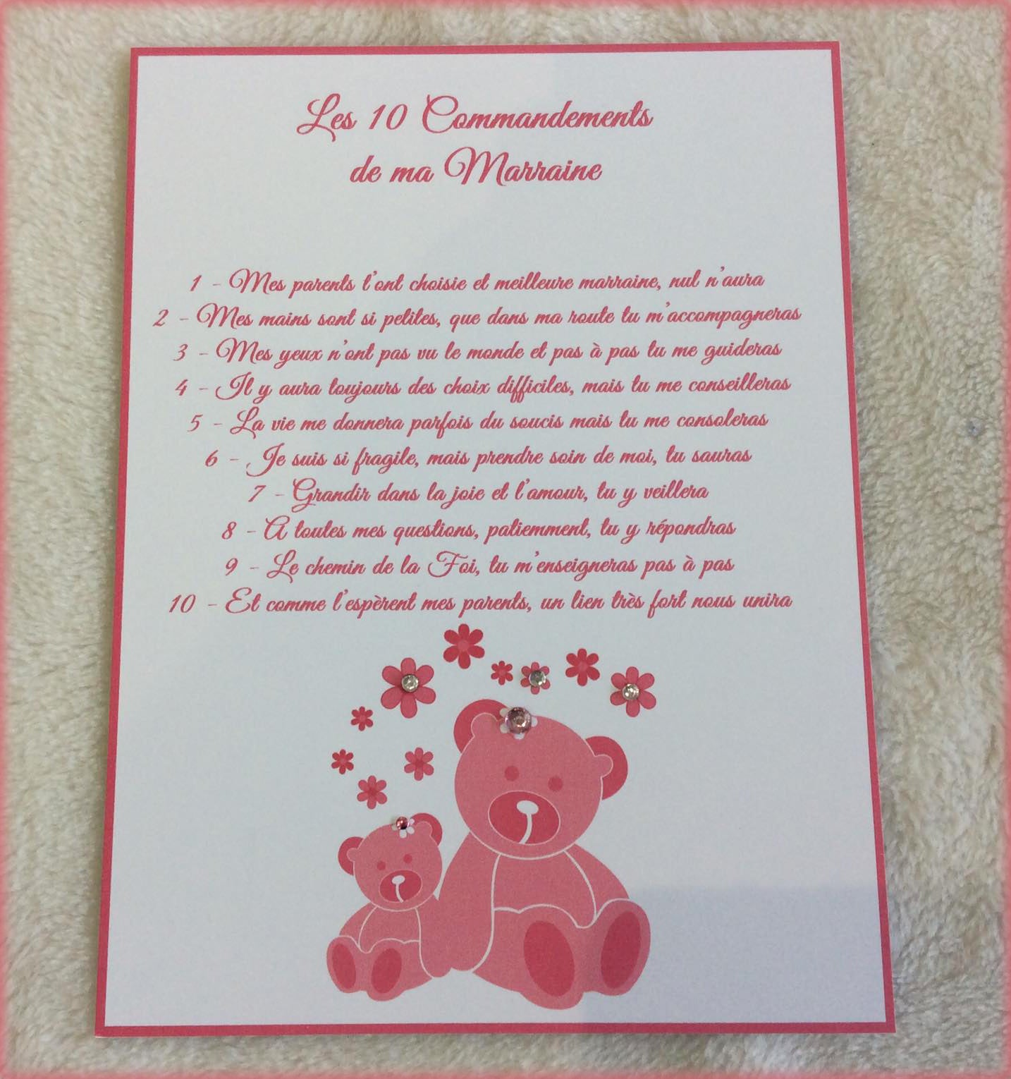 Carte cadeau marraine - Les 10 Commandements de ma marraine