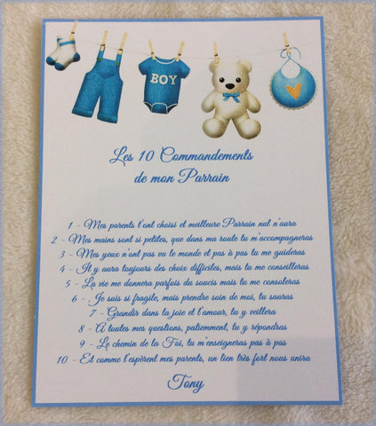 Carte cadeau Parrain - Les 10 Commandements de ma marraine