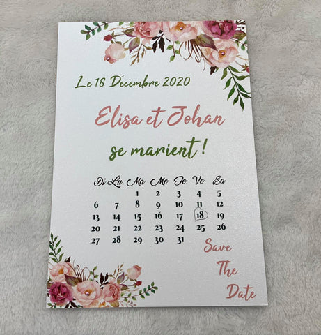 Save the date - Calendriel floral rose