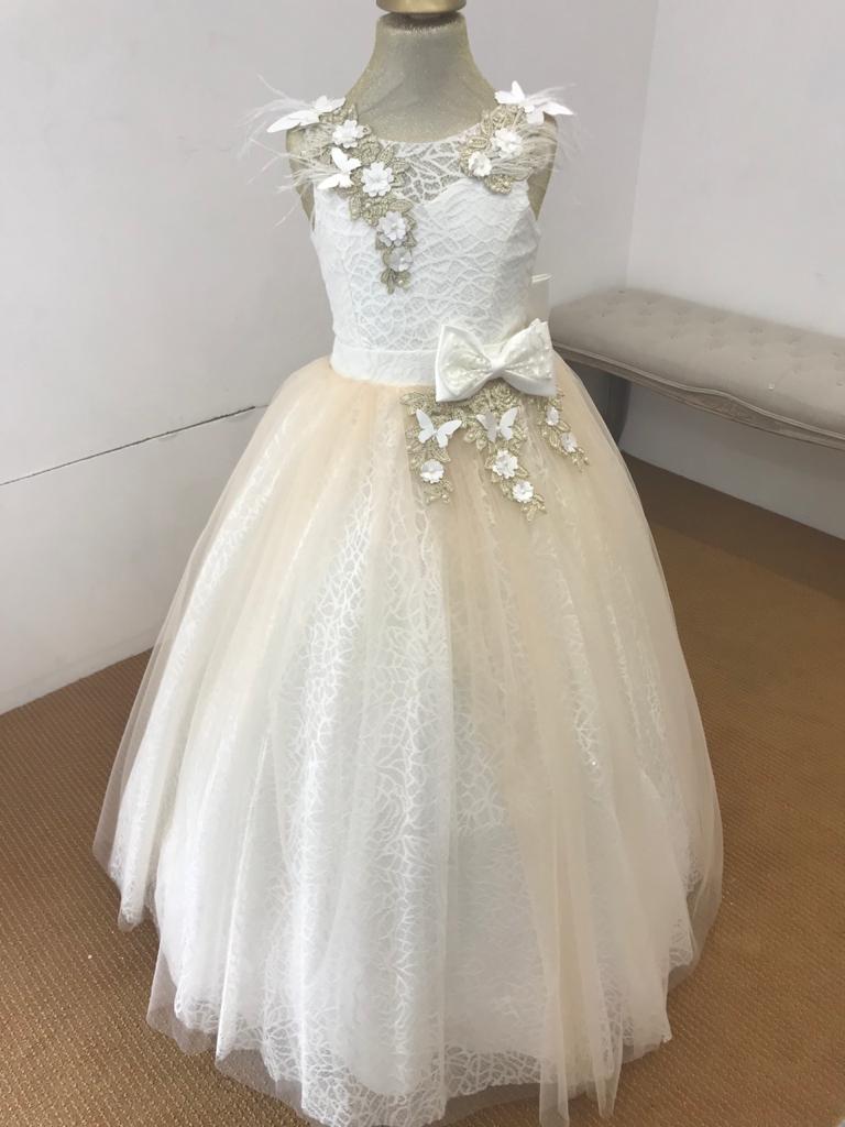 Robe enfant ivoire papillon avec cerceaux