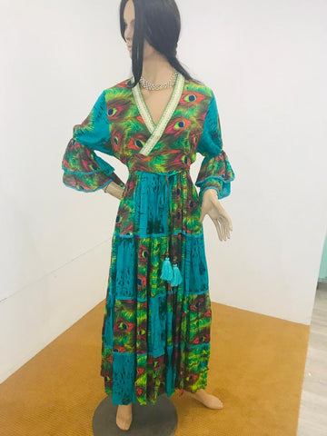 Robe Paon vert/orange/bleu turquoise