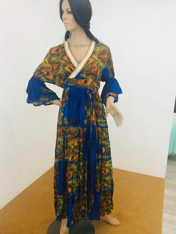 Robe Paon bleu roi/orange/vert