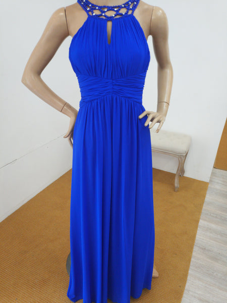 Robe longue bleu roi dos attachée