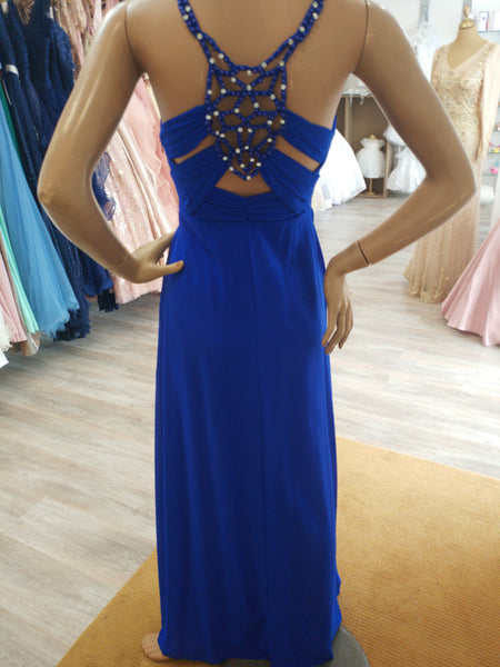 Robe longue bleu roi dos attachée