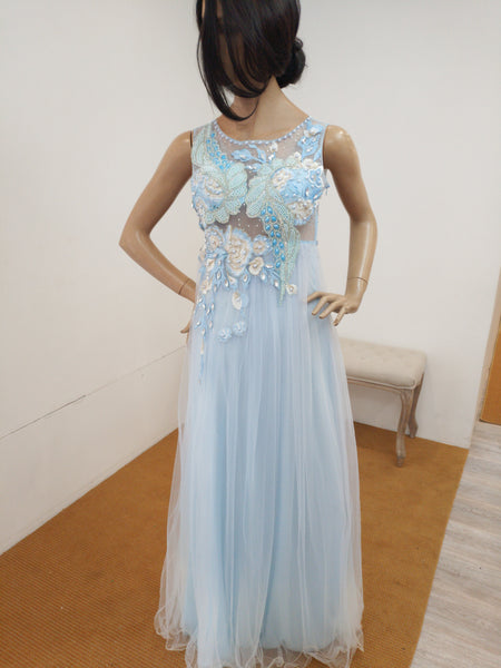 Robe longue bleu ciel  strass P