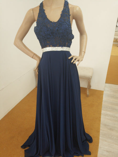 Robe longue bleu marine  strass