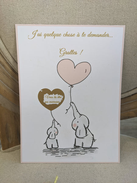 Carte a gratter parrain/marraine coeur  ....