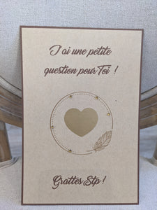 Carte a gratter kraft coeur - témoin/parrain/marraine ....