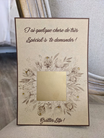 Carte a gratter kraft floral chic - témoin/parrain/marraine ....