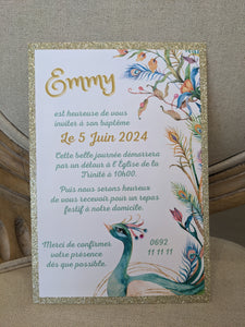 Invitation Plume Paon elegant