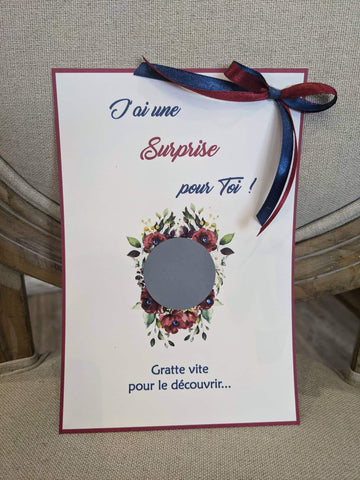 Carte à gratter - Bleu royal Bordeaux floral